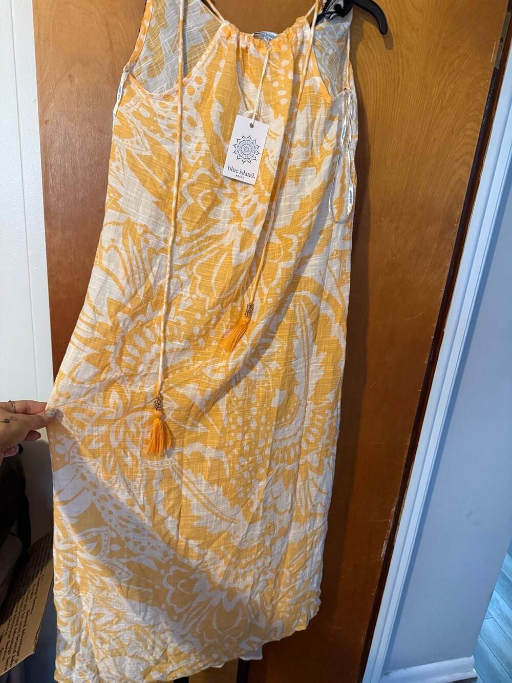 Blue Island Halter Dress Size XS Yellow White Floral Beach Cover Up